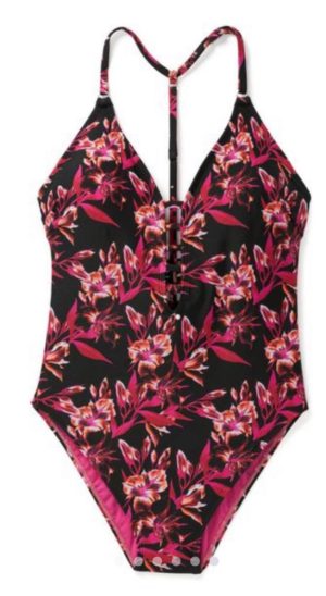 Adore Me Pink & Black Floral One-Piece Swimsuit