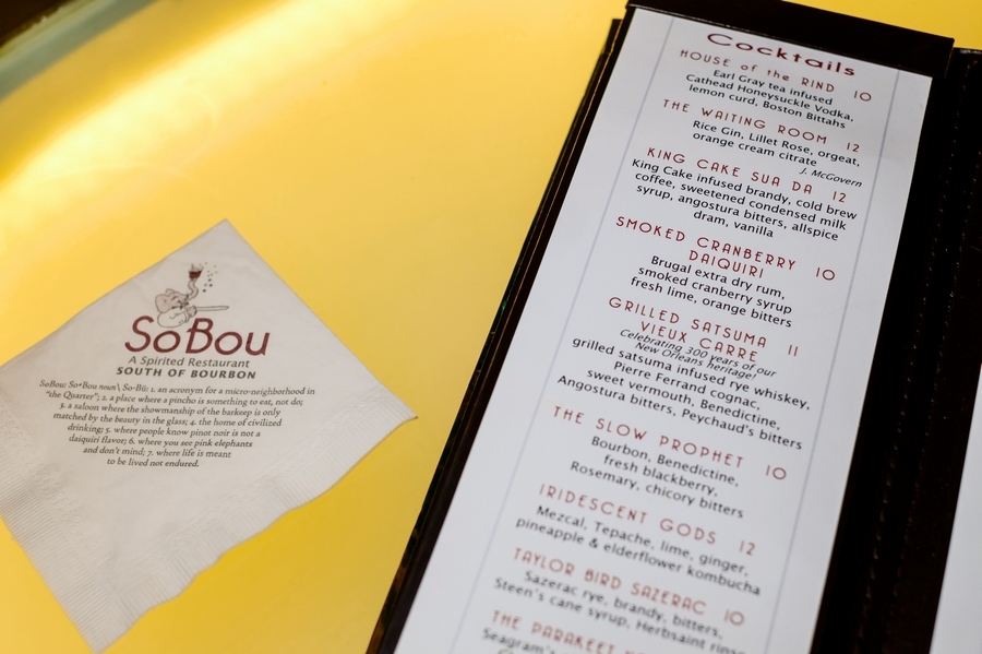 https://rstyle.me/n/cztrwpccb7x | Sobou New Orlenas by popular Atlanta travel blog: image of a Sobou menu and napkin. 