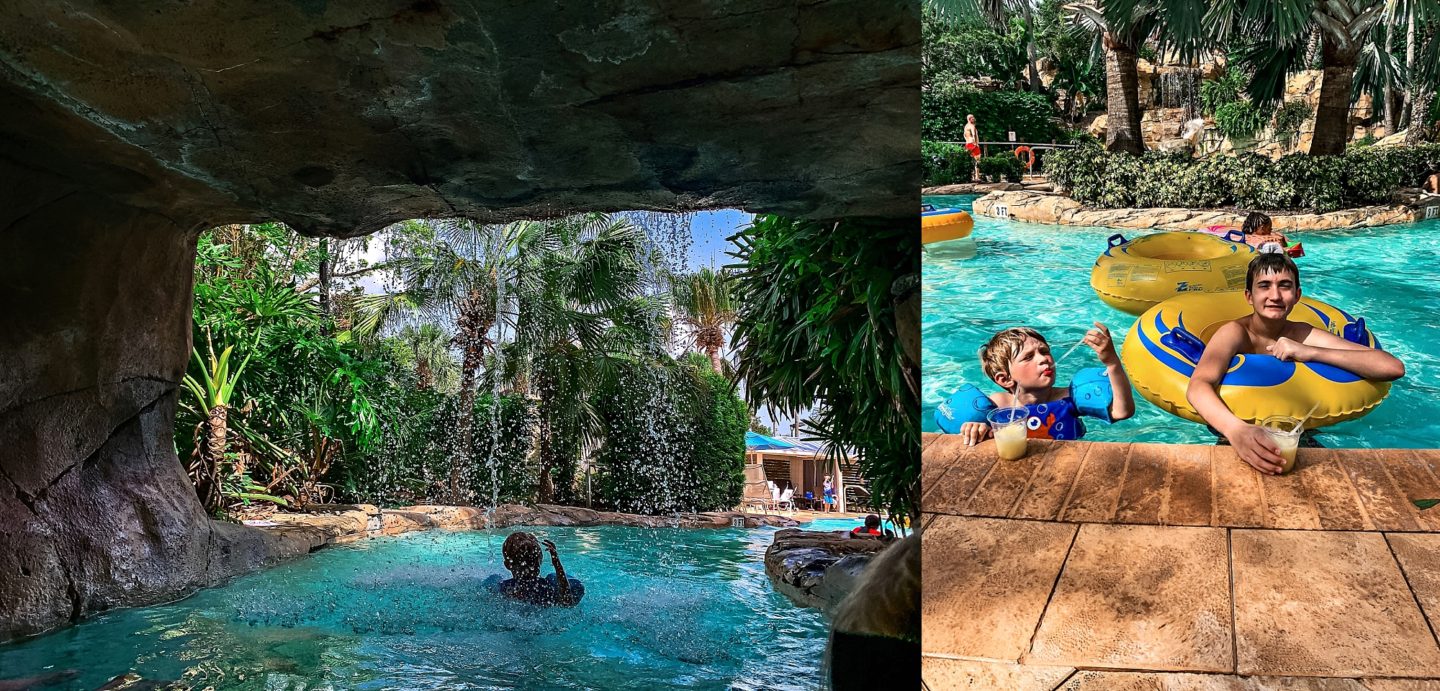 Reunion Resort by popular Atlanta travel blog, Chelissima: image of Chelsea Patricia's kids in the Reunion Resort pool. 